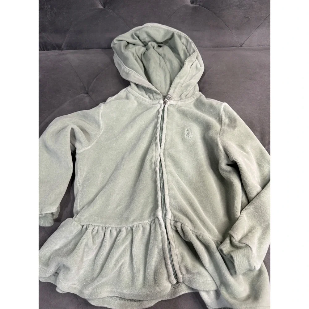 Ralph Lauren Toddler Girls Sage Green Velour Peplum Full Zip Hoodie Size‎ 24M